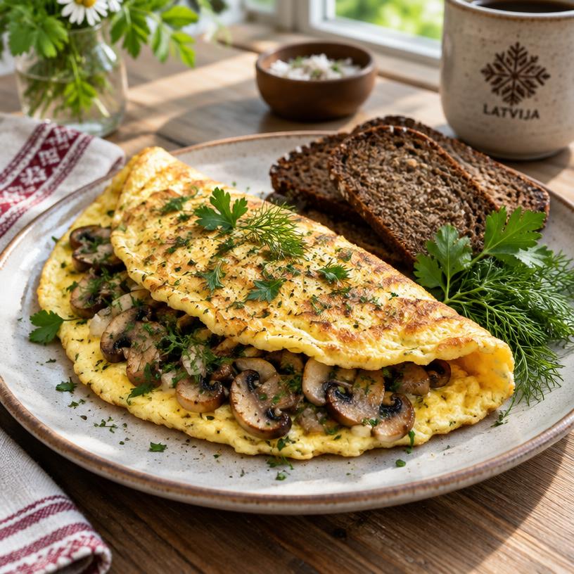 Omlete ar sēnēm — gatavs ēdiens