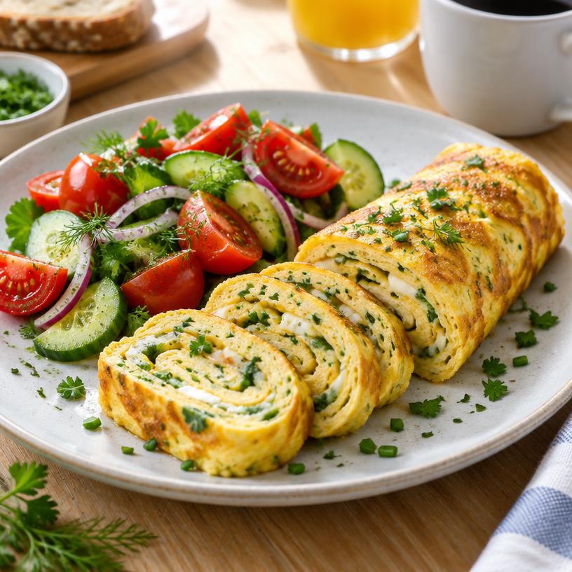 Siera omletes rulete ar zaļumiem